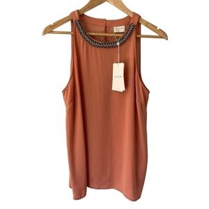 Vila Sleeveless Blouse Tank Sz L Muted Peach Beaded Neckline Halter Pretty NWT